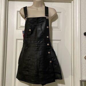 New Black Faux Leather Skort Overalls- Juniors Size 9/10